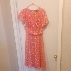 Pinup Style Dolly And Dotty Midi Dress. Peach/pink W/ Pastel Hearts. Worn Once